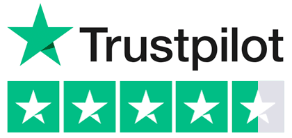 trustpilot-4.6-excellent-rating Trustpilot logo with a row of five green rating tiles; four tiles show white stars, the fifth shows a faded/gray star, indicating a near five-star rating.