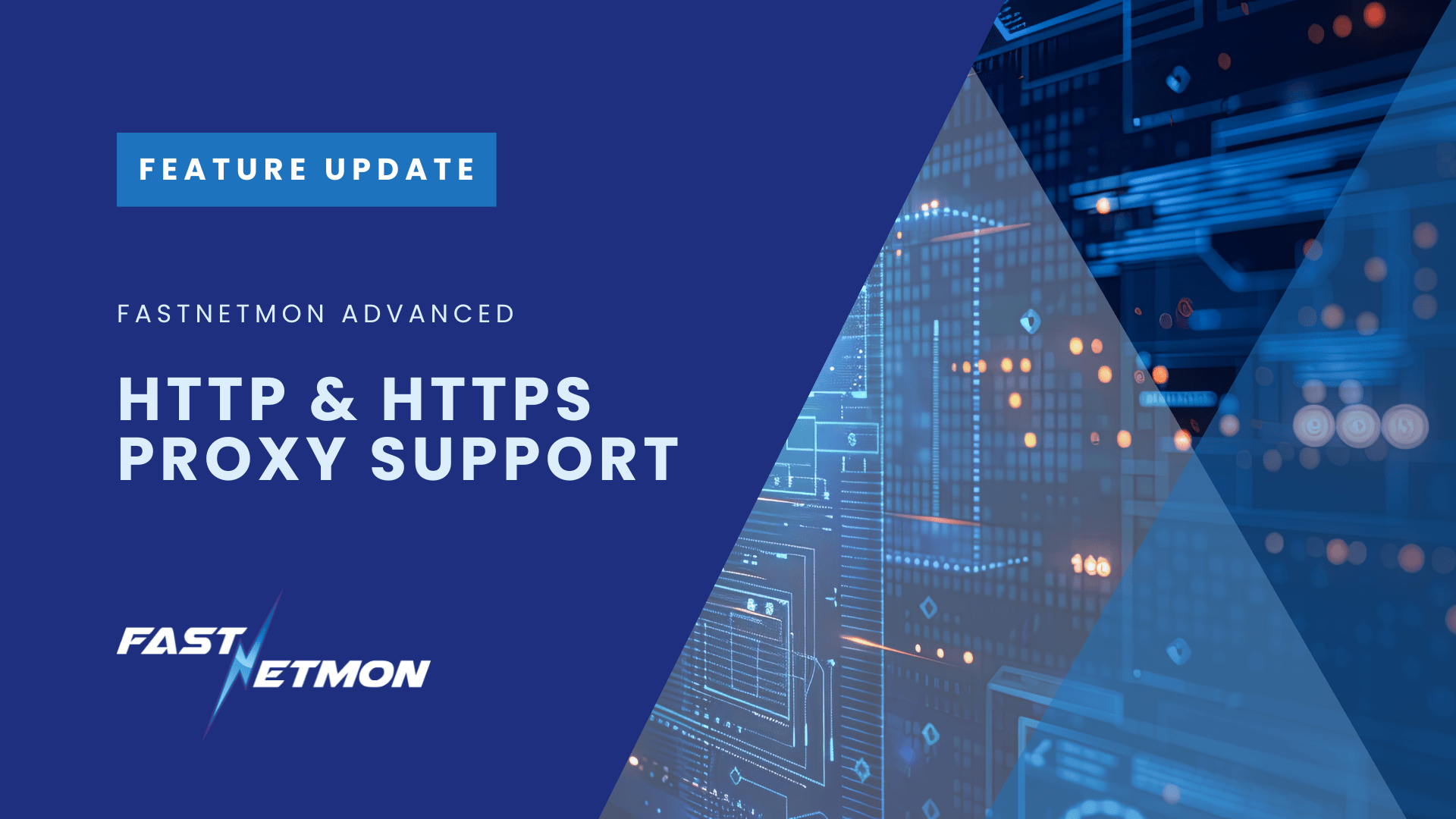 Feature update banner announcing FastNetMon Advanced HTTP and HTTPS proxy support