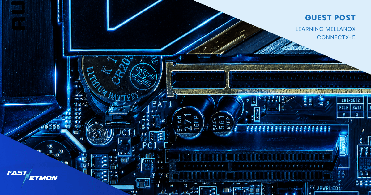 Blue-tinted close-up of a computer motherboard with PCIe slots, capacitors and circuitry, overlaid by a light blue diagonal banner saying 'Guest Post'.